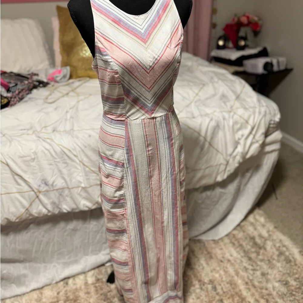J. Jill Striped Maxi Dress Sleeveless Pink Gray White Cotton Women’s Medium - Picture 2 of 4